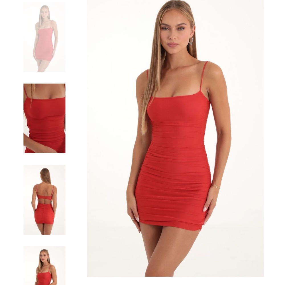 marsha mesh body on dress in red